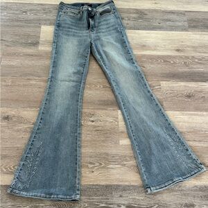 Judy Blue Light Blue Western High Waist Embroidered Flare Jeans